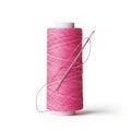 Spool of Bright Pink Thread with a Silver Needle Inserted on White Background sewing Royalty Free Stock Photo