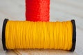 Spool of colored thread. Background for needlework, embroidery