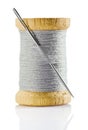 Spool with gray thread and nidle Royalty Free Stock Photo