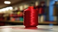 A spool of red thread on a table, AI Royalty Free Stock Photo
