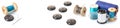 Spool of thread and buttons, photo set Royalty Free Stock Photo
