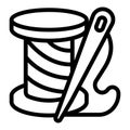 Spool of thread with needle line icon, sewing tools concept. Vector graphics. Needle ang reel, handmade accessory sign Royalty Free Stock Photo