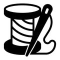 Spool of thread with needle solid icon, sewing tools concept. Vector graphics. Needle ang reel, handmade accessory sign Royalty Free Stock Photo