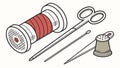 Spool of Thread with Needle and Thimble Sewing Tools Vector, vector design Generative AI Royalty Free Stock Photo