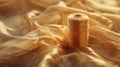 A spool of thread sitting on top of a cloth, useful for sewing or crafting projects Royalty Free Stock Photo