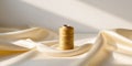A spool of thread sitting on top of a gold fabric. Royalty Free Stock Photo