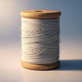 A spool of thread is wrapped densely around a cylindrical wooden bobbin. The thread is light-colored Royalty Free Stock Photo