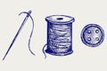 Spool with threads and sewing button