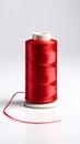 Spool of Vibrant Red Thread with Plastic Holders on White Background Royalty Free Stock Photo