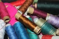 Closeup Group of colorful spools of thread use to sewing, needlework and embroidery Royalty Free Stock Photo