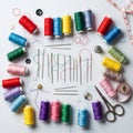 Thread are arranged in a circular pattern on a white backgroun Royalty Free Stock Photo