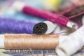 Spools of colorful thread, needle Royalty Free Stock Photo