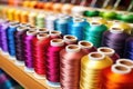 spools of colorful thread rolling in embroidery machine Royalty Free Stock Photo