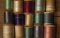 Spools of colorful vintage thread Royalty Free Stock Photo