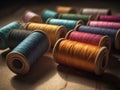 Spools of different colored threads on a table Royalty Free Stock Photo