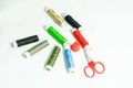 Spools of multi-colored threads and scissors Royalty Free Stock Photo