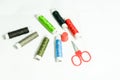 Spools of multi-colored threads and scissors Royalty Free Stock Photo