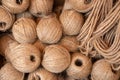 Spools or rolls of brown color linen string