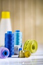Spools and thimbles with measure tape Royalty Free Stock Photo