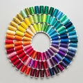 Spools of thread arranged in concentric circles forming a vibrant Royalty Free Stock Photo