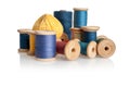 Spools of thread, bobbins with threads of different colors and sizes, cotton and synthetic threads for sewing, insulated on a whit Royalty Free Stock Photo