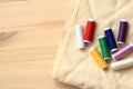 Spools of thread of different colors, top view Royalty Free Stock Photo
