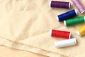 Spools of thread of different colors, top view Royalty Free Stock Photo