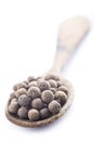 Spoon with allspice on white background Royalty Free Stock Photo