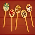 Spoon Collection With Different Spices Herbs Over Wooden Texture Background Royalty Free Stock Photo