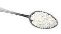 Spoon of cottage cheese isolated on white background, top view Royalty Free Stock Photo
