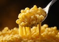 Spoon with creamy mac and cheese pasta.Macro.AI Generative