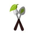 spoon cutlery with leafs isolated icon