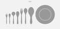 Spoon, dish and fork icon set. Kitchenware sign and symbol. Vector Royalty Free Stock Photo