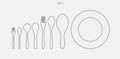 Spoon, dish and fork icon set. Kitchenware sign and symbol. Vector Royalty Free Stock Photo