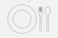 Spoon, dish and fork icon. Set of kitchenware sign and symbol. Royalty Free Stock Photo