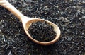 Spoon of dried black tea leaves