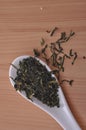 Spoon of dried green tea leaves Royalty Free Stock Photo