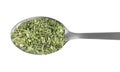 Spoon with dried parsley on white background Royalty Free Stock Photo