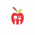 spoon, fork and apple icon. Health Food Logo Royalty Free Stock Photo