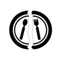 Black cutlery logo and icon with broken plate