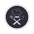 Spoon fork and chef\'s hat doodle icons. Kitchen chef design logo template. Royalty Free Stock Photo