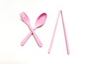 Spoon, fork, and chopsticks on a clean white background Royalty Free Stock Photo