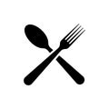 Spoon and fork crosswise black silhouette icon. Kitchen appliances.