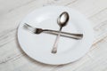 The spoon and fork are on an empty plate. Diet concept, intermittent fasting