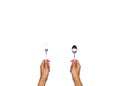 Spoon and fork hand holding isolated