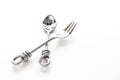 Spoon and fork hand made Stainless steel modern style on white paper