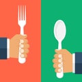 Spoon, fork in hand man Royalty Free Stock Photo