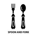 spoon and fork icon, black vector sign with editable strokes, concept illustration Royalty Free Stock Photo