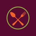 Spoon and fork icon. Colorful emblem of crossed spoon with fork. Vector illustration in flat style Royalty Free Stock Photo