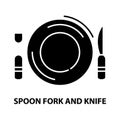 spoon fork and knife icon, black vector sign with editable strokes, concept illustration Royalty Free Stock Photo